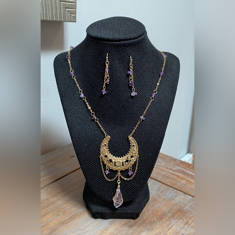 💜Ornate Amethyst Necklace Earring Set